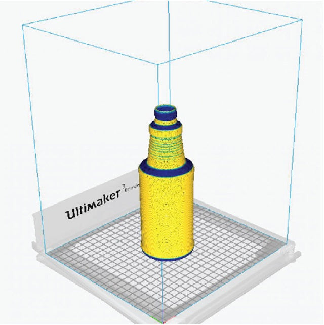 Ultimaker Cura的自適應圖層功能可分析模型外壁的傾斜角度。切片軟體會優化每部分的層厚。曲線以更精細的圖層分析率列印，垂直平坦區域則列印更厚的圖層，縮短列印..