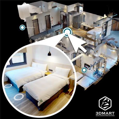 飯店房型還在看照片選？虛擬實境進房看，漫步1948青年旅舍，房間配置全景導覽，3D環景掃描旅館細節，住房環境、房型設計一探究竟，360度環景實境線上看！