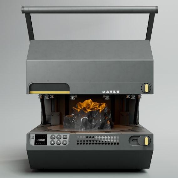 四噸下壓重力，兩倍成型尺寸！Mayku全新Multiplier桌上型壓力成型機，與Teenage Engineering 合作開發，專為中小型生產線帶來工業級壓力成型技術，大幅提升成本效益；擁有工業級效果，保留桌上型尺寸，非常適合中小型企業、獨立創作者，在1分鐘內製作大型3D列印模型等客製零件模具，短時間內達成批量生產。