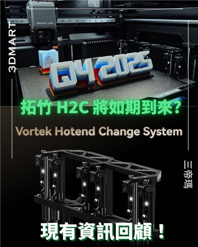 拓竹曾預告年末推出全新的H2C 3D列印機，三帝瑪3DMart帶您回顧目前公開資訊，探索H2C與Vortek系統可能的樣貌。